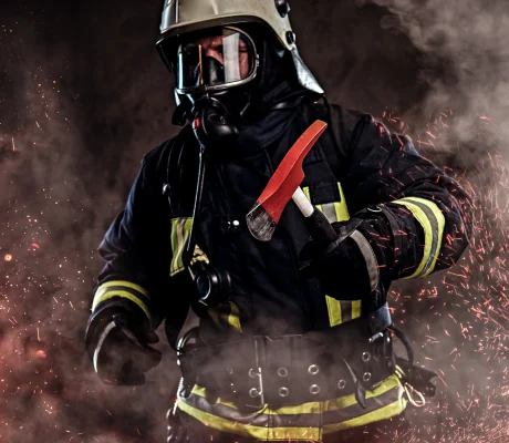 firefighter-dressed-uniform-oxygen-mask-holds-red-axe-standing-fire-sparks-smoke-dark-background